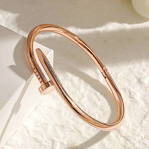 Rose Gold Nail Screw Bangle Bracelet - Picture 9 of 14